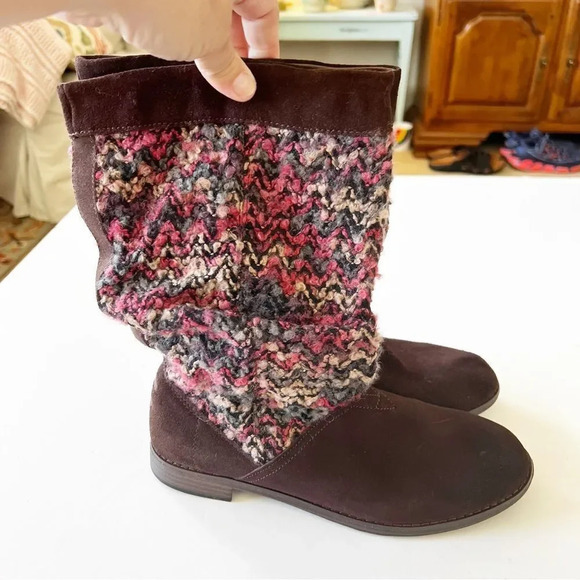 Toms Serra Sweater Boot Slouchy Size 8.5 Brown Suede Chunky Knit‎ Pink Lodgecore - Picture 5 of 10